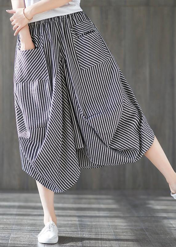 2025 new cotton linen literary striped skirt casual irregular thin section natural waist