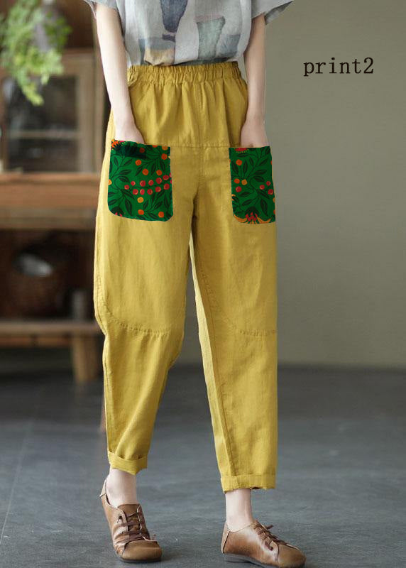 Loose Yellow Loose Casual Summer Pockets Pants