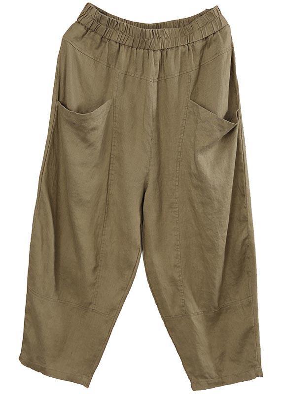 Women Chocolate Elastic Waist Linen Summer Pants