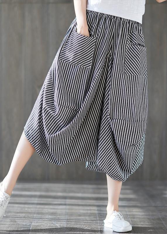 2025 new cotton linen literary striped skirt casual irregular thin section natural waist