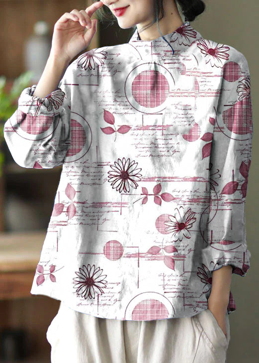 Stylish Blue Embroideried retro Linen Blouse Tops Spring