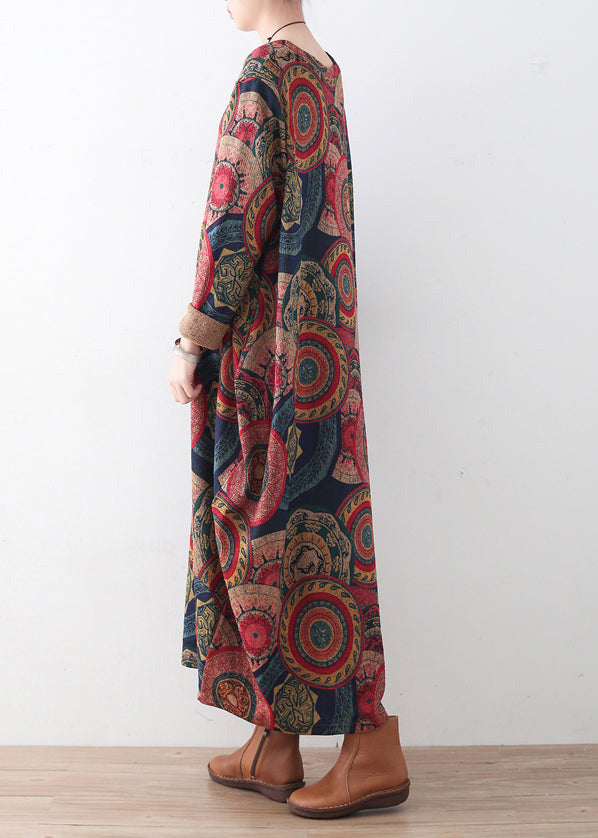 vintage blue red prints sweater dresses plus size clothing sweater casual o neck winter dress